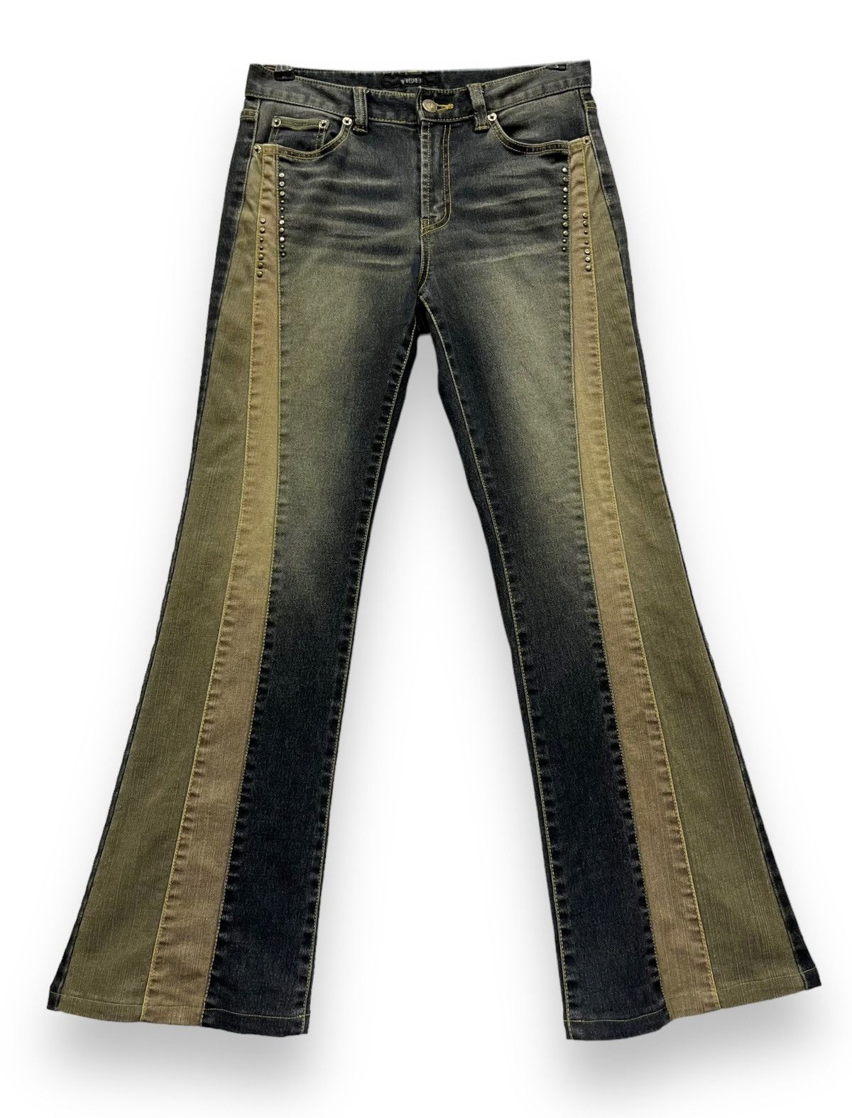 Designer × Japanese Brand 🔥VIOLA Mud Wash Stretch Studded Spliced Denim Woman’s Pants Size US 29 - 3 Thumbnail