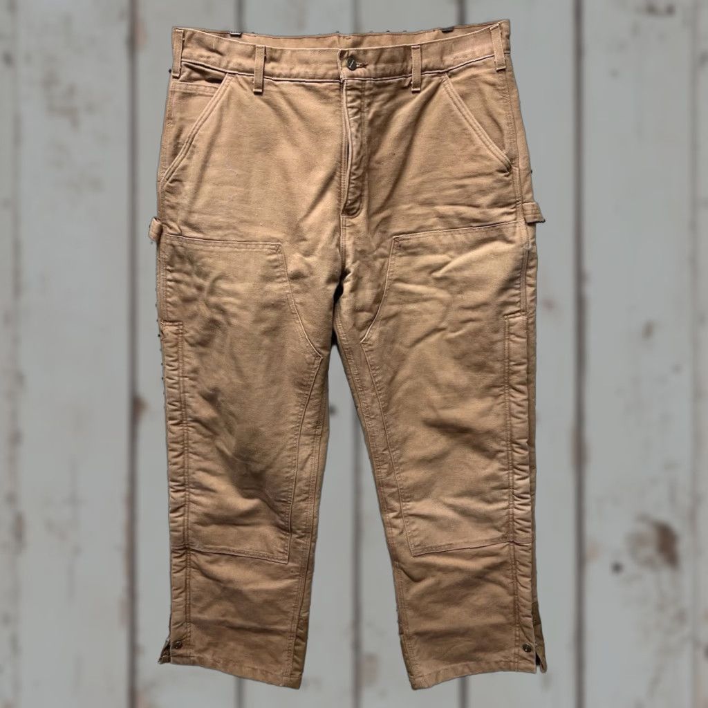Carhartt VINTAGE Carhartt B157 Pants 40x30 Brown Canvas Insulated Sherpa Lined Double Knee Side Zip Workwear Carpenter Mens Size US 40 / EU 56 - 1 Thumbnail