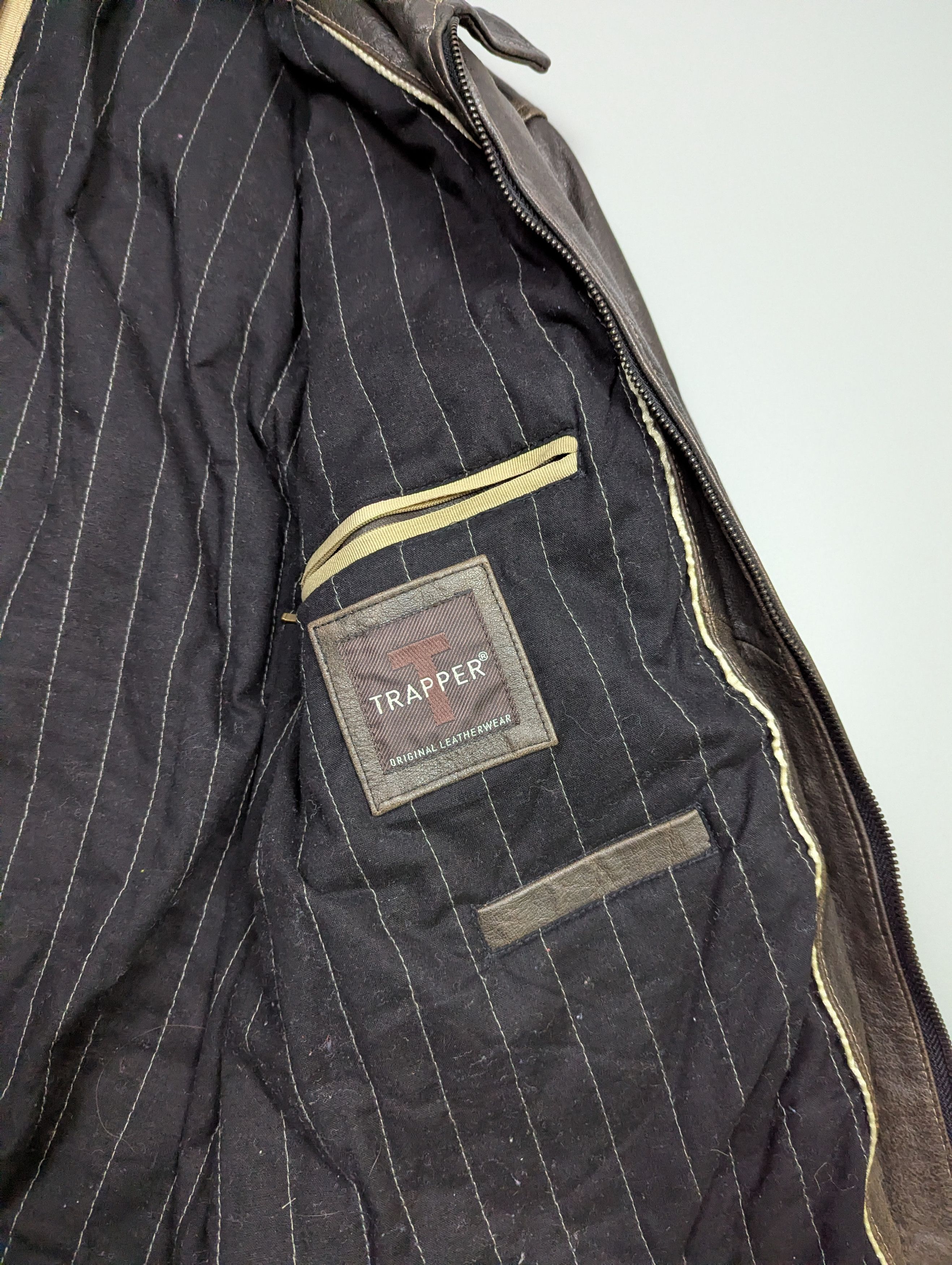 Vintage TRAPPER Mens Brown Multi-Pocket Leather Vintage Biker Jacket Size US XL / EU 56 / 4 - 13 Thumbnail