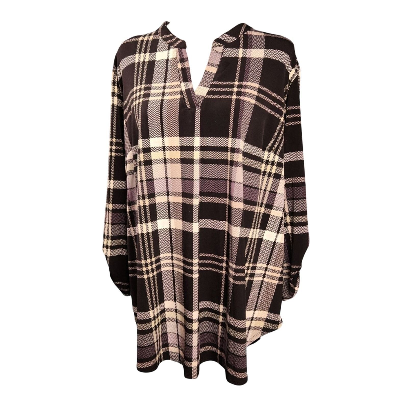 Other Cato Size 18/20W Blouse Black and Cream Plaid Tunic Size XXL / US 16-18 / IT 52-54 - 1 Thumbnail