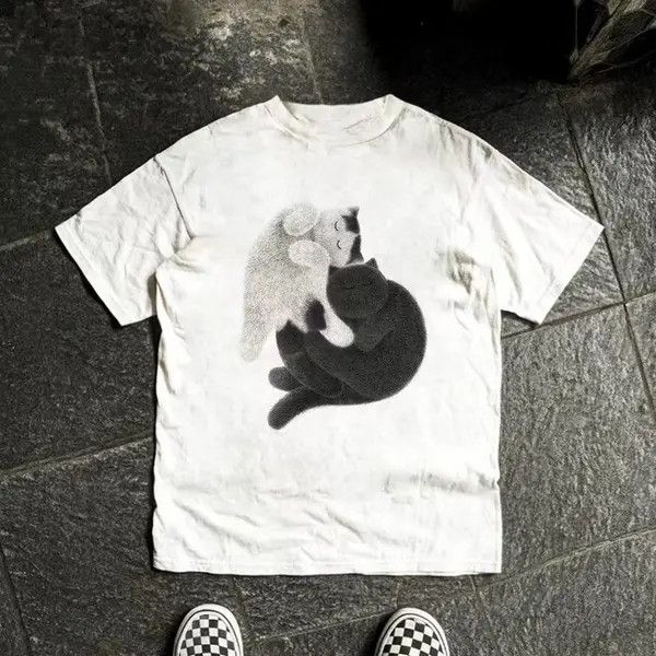 Japanese Brand VIBE Cat print casual vintage cotton t-shirt Size US M / EU 48-50 / 2 - 3 Thumbnail