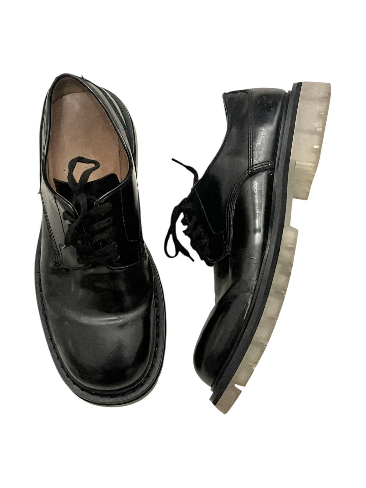 Bottega Veneta Bottega Veneta Clear Sole Polished Leather Derby Shoes Black Size US 8.5 / EU 41-42 - 2 Thumbnail