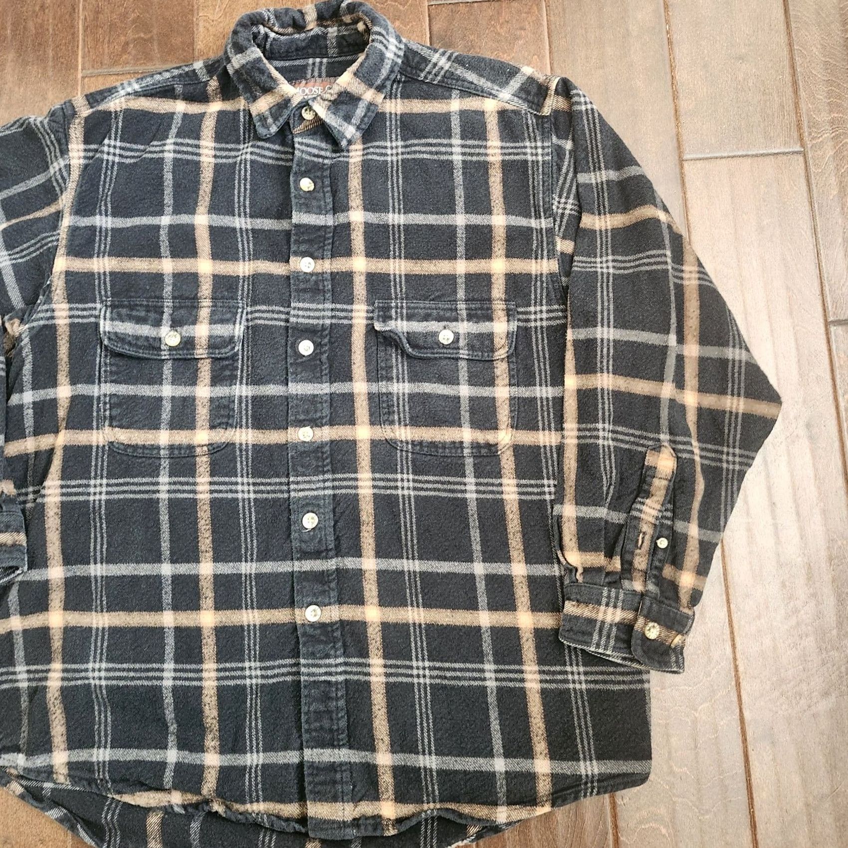 Vintage Moose Creek Flannel Shirt Mens Large Black Tan Plaid Button-Up Long Sleeve Collared Casual Workwear Travel Winter Fall Spring Regular Cotton Size US L / EU 52-54 / 3 - 3 Thumbnail