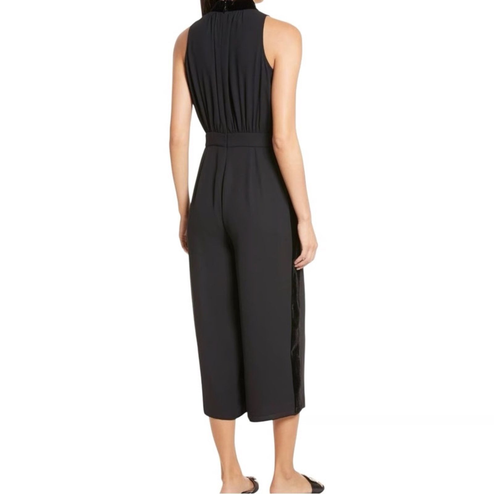 Kate Spade Kate Spade Black Velvet Bow Stripe Wide Leg Jumpsuit SZ 6 Size 28" / US 6 / IT 42 - 3 Thumbnail