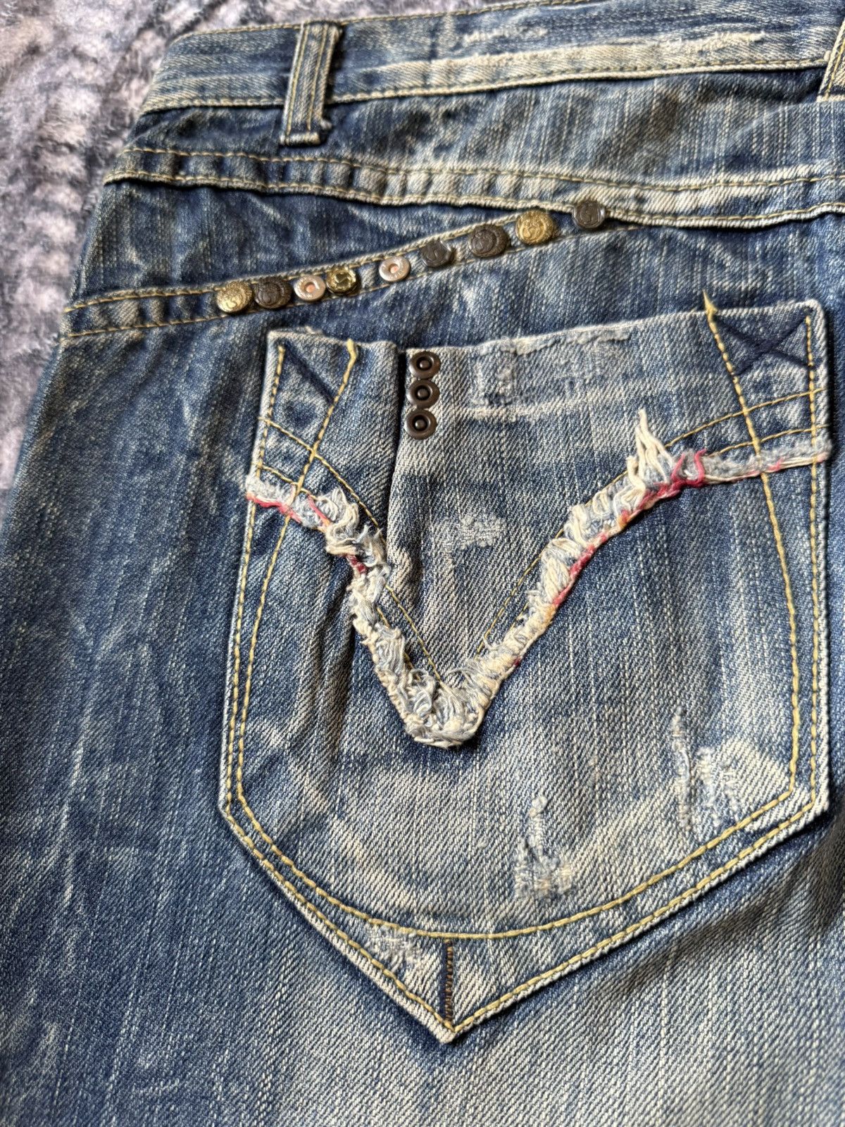 If Six Was Nine Red Peper Japan Faded Wrinkle Wash Flared Wide Leg Jeans Size US 36 / EU 52 - 21 Thumbnail