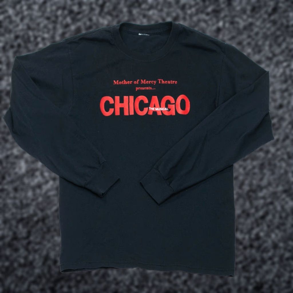 Fruit Of The Loom VINTAGE Chicago The Musical T-Shirt Mens M Black Long Sleeve Crew Neck Logo Graphic Print 1990s USA Art Cartoon City Music Retro All Seasons Size US M / EU 48-50 / 2 - 1 Thumbnail