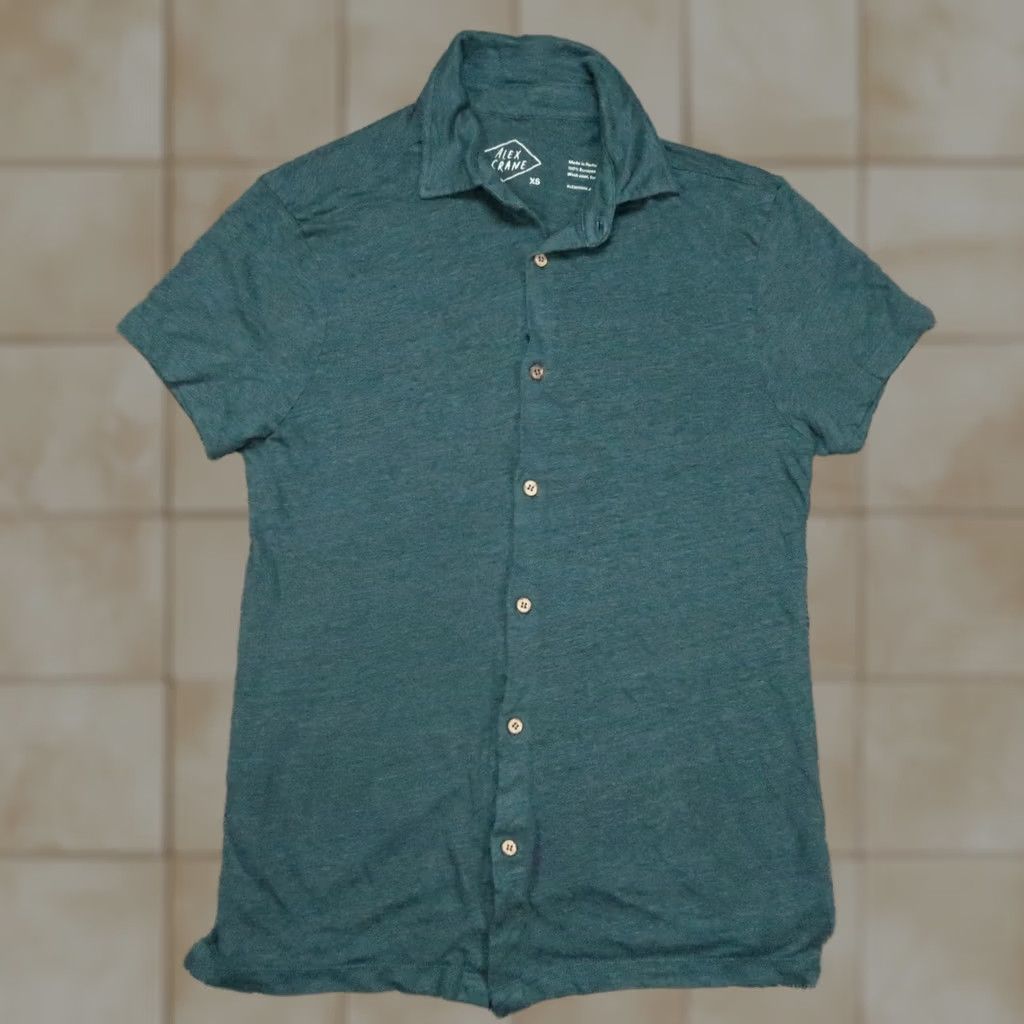 Vintage Alex Crane Shirt Mens XS Blue Short Sleeve European Linen Camp Collar Button-Up Size US XS / EU 42 / 0 - 1 Thumbnail