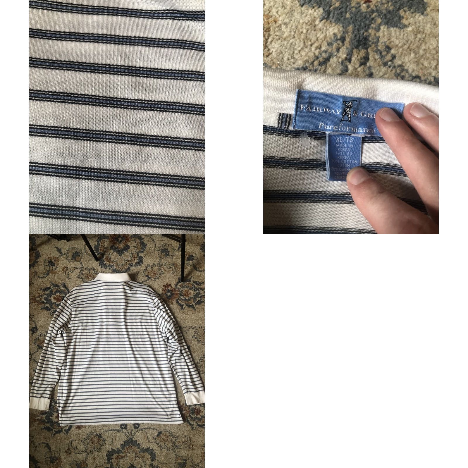 Vintage Fairway & Greene Polo Shirt Long Sleeve Striped White XL Mens Cotton Regular Size US XL / EU 56 / 4 - 8 Thumbnail