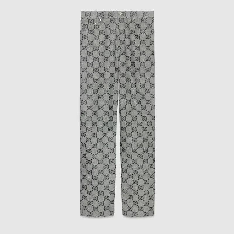 o1s1wg110225 GG Print Leather Pant in Dark Grey