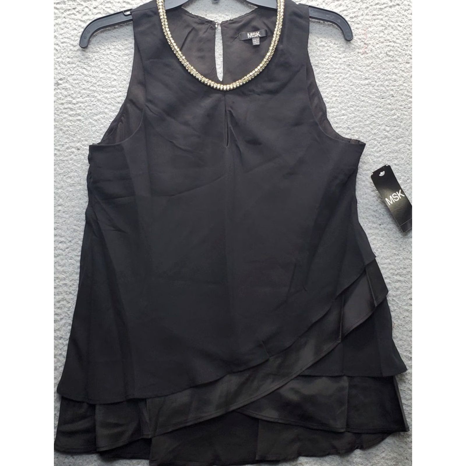 Vintage MSK Tank Dress Women's M Black Lined Layered Beaded Round Neck Keyhole Back Shirt? Size M / US 6-8 / IT 42-44 - 2 Thumbnail