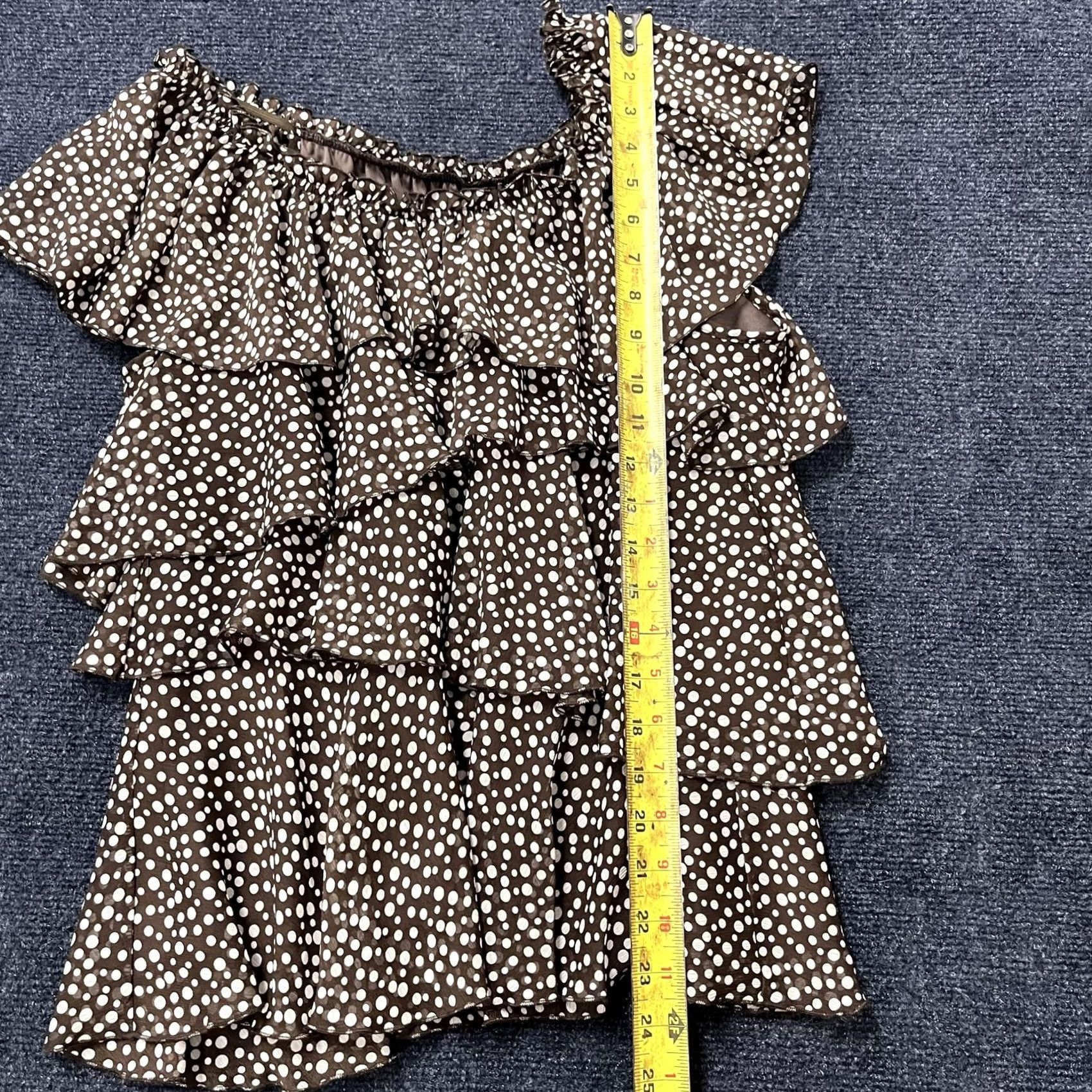 Willi Smith Willi Smith Blouse Womens Medium Brown Polka Dot Off Shoulder Ruffle Chiffon Top Size M / US 6-8 / IT 42-44 - 5 Thumbnail