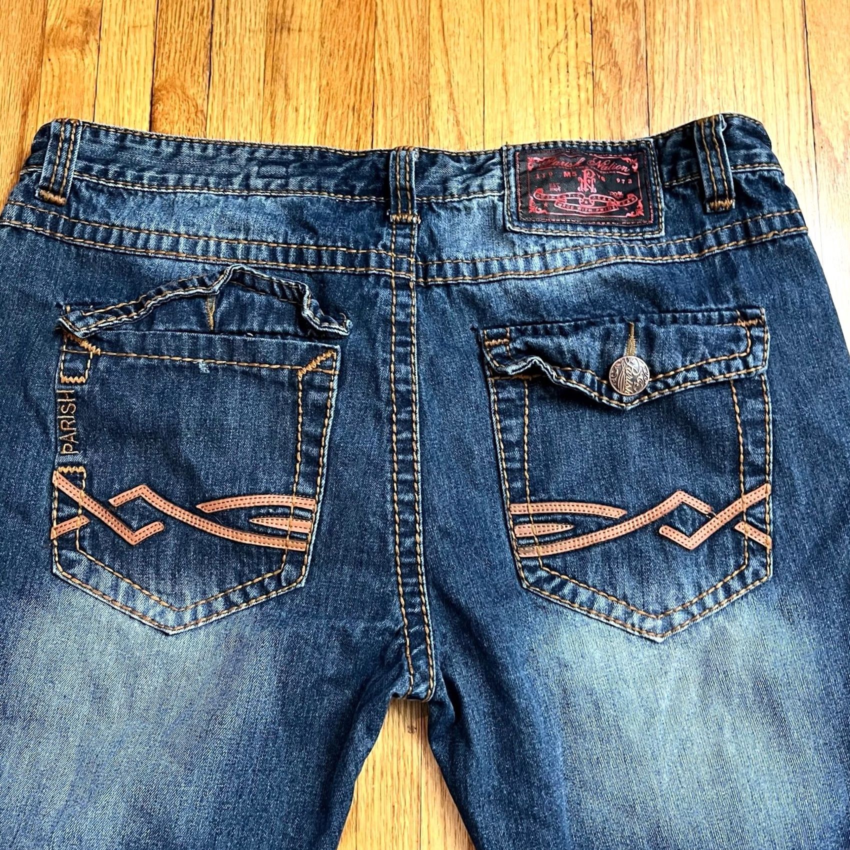 Vintage Parish Jeans Mens 42 Blue Baggy Thick Stitch Flap Pocket Skate Distressed Size US 42 / EU 58 - 2 Thumbnail