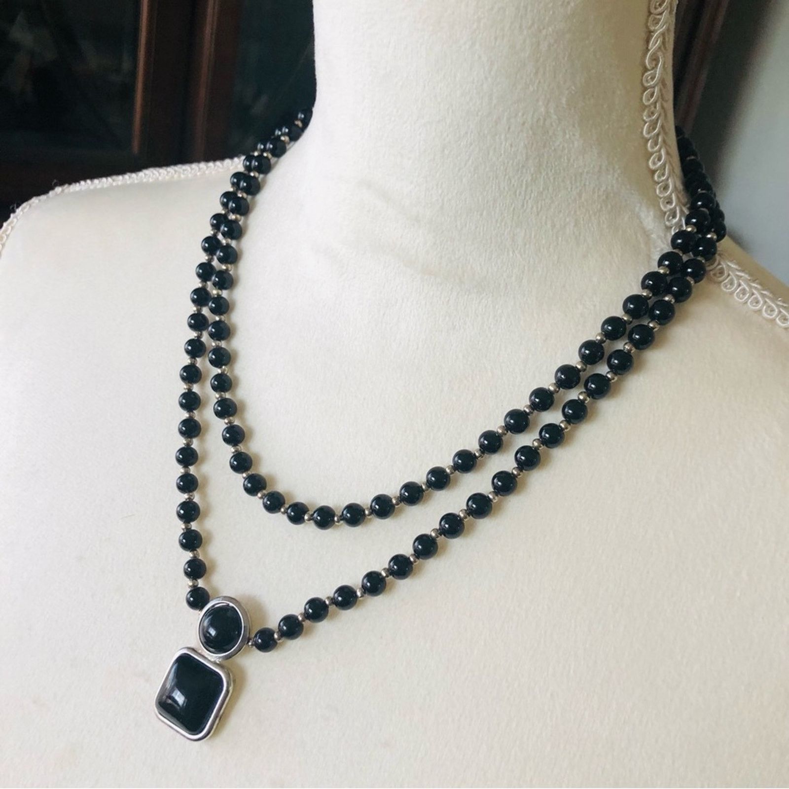 Handmade Handcrafted double strand black Czech Pearl necklace Size ONE SIZE - 1 Thumbnail