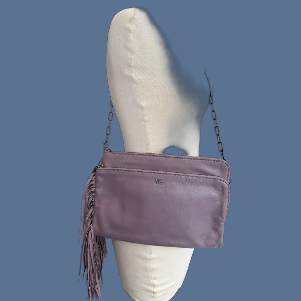 Anya Hindmarch Newman Shoulder Bag Crossbody Palma Gray Leather Chain Strap Women Medium Womens