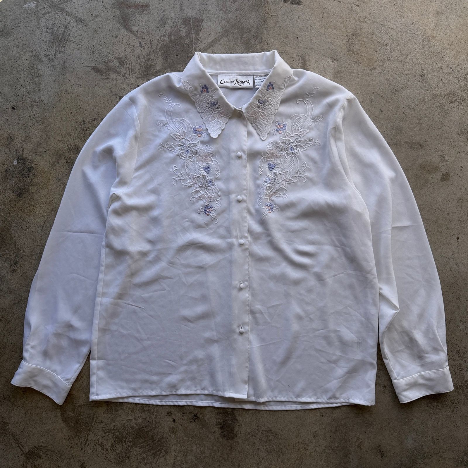 Other Vintage y2k sheer White Embroidered Floral Button Down shirt Size L / US 10 / IT 46 - 4 Thumbnail