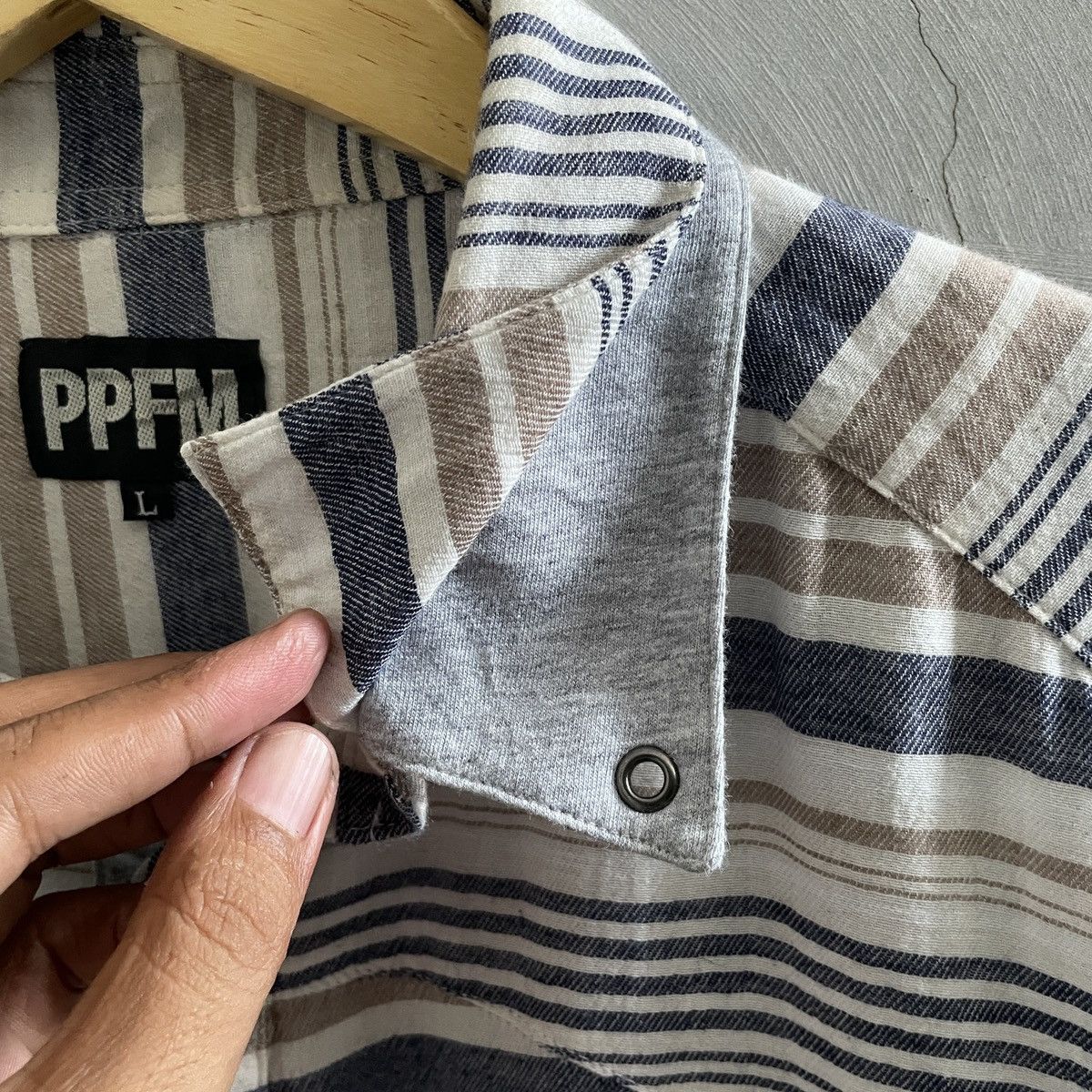 If Six Was Nine × Le Grande Bleu (L.G.B.) × PPFM PPFM Eastern Rock double collar stripes shirt Size US L / EU 52-54 / 3 - 6 Thumbnail