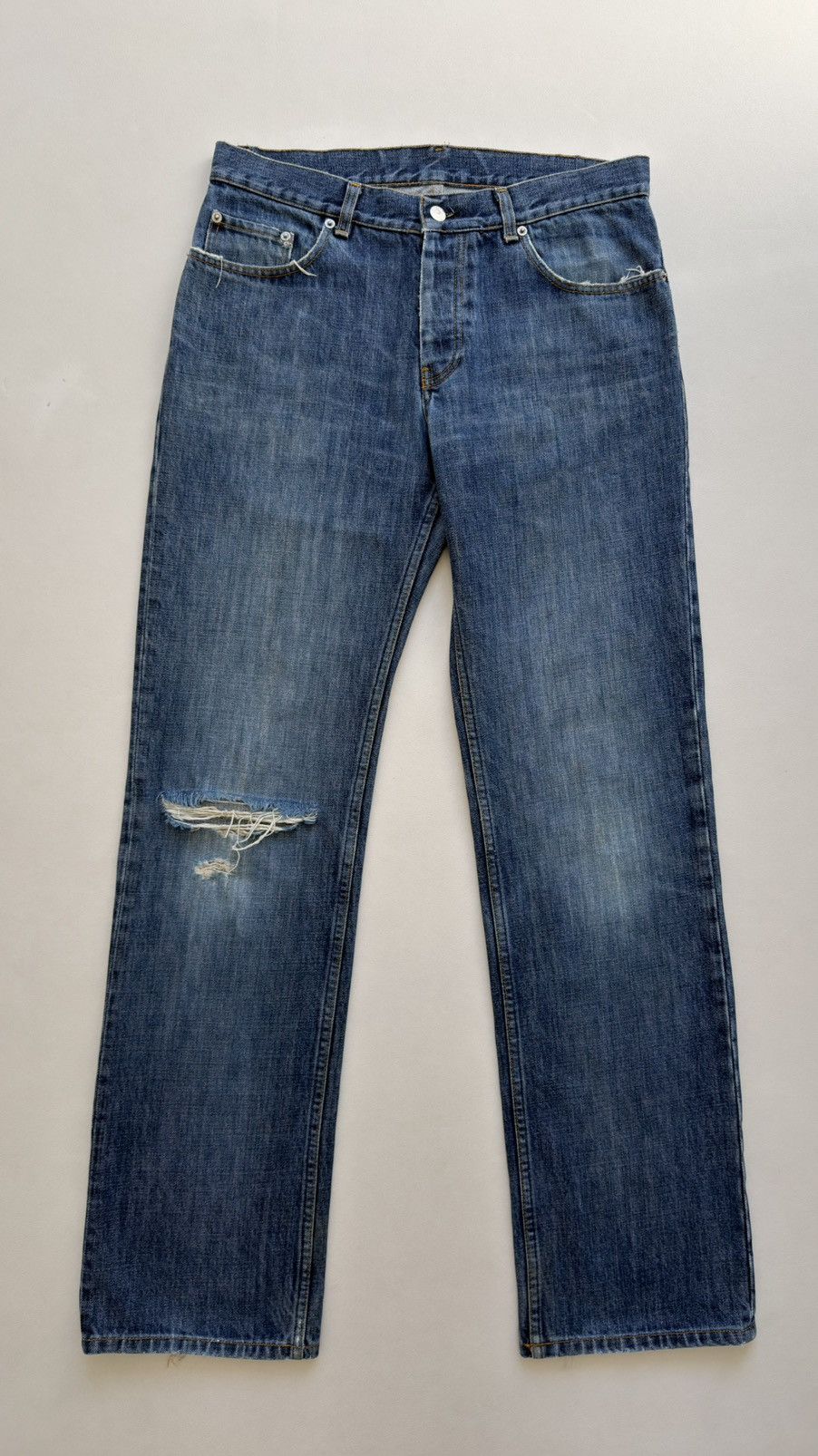 Helmut Lang Thrashed’ Vintage Classic Denim’ Jeans Size US 32 / EU 48 - 2 Thumbnail