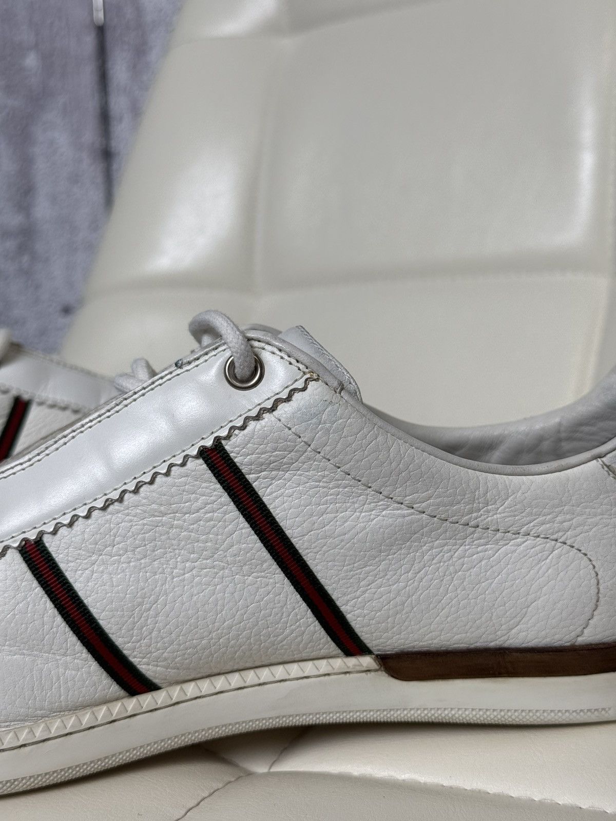 Gucci Gucci White Leather Low Top Sneakers Web Stripe & GG Logo Size US 9 / EU 42 - 16 Thumbnail
