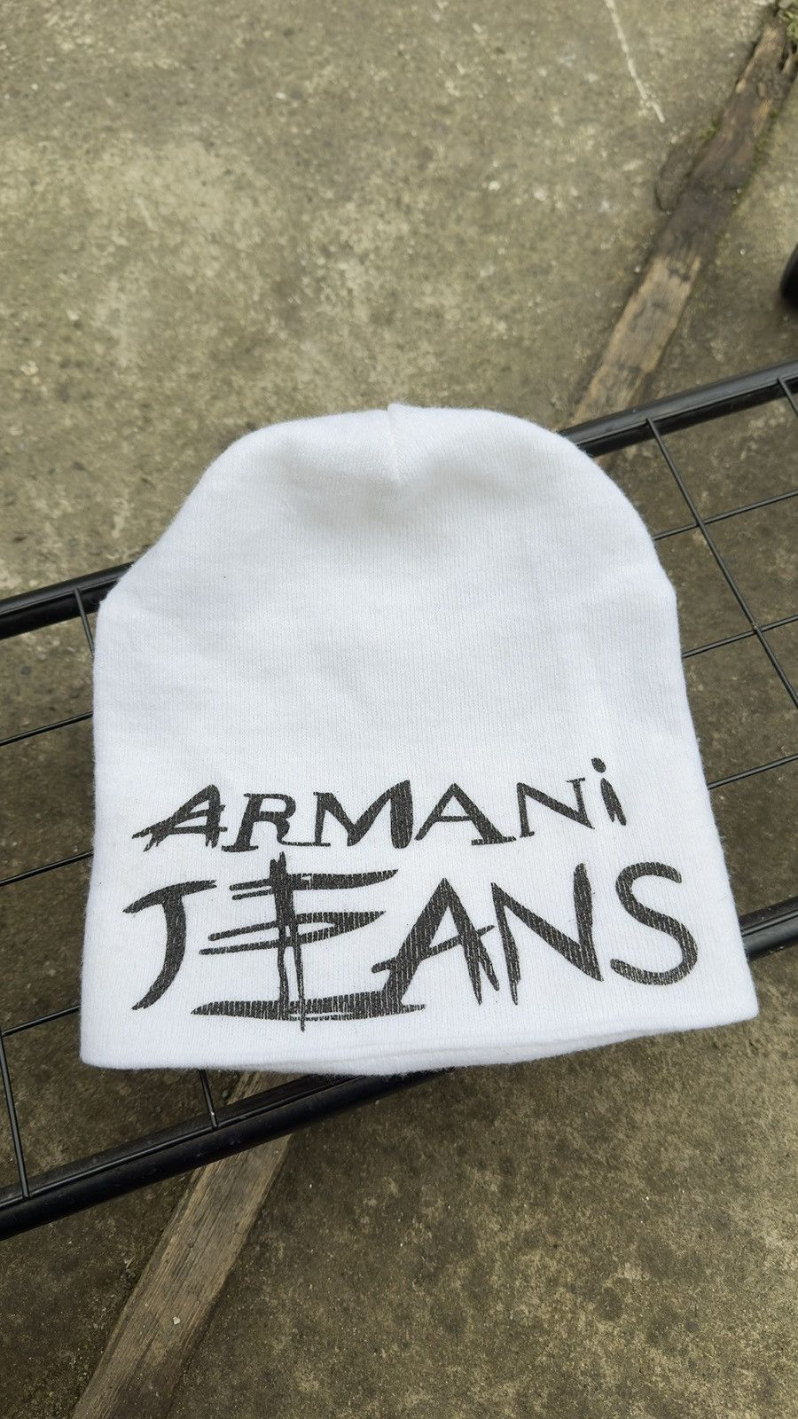 Armani Vintage Armani Jeans White Winter Beanie Big Logo Graphic Size ONE SIZE - 2 Thumbnail