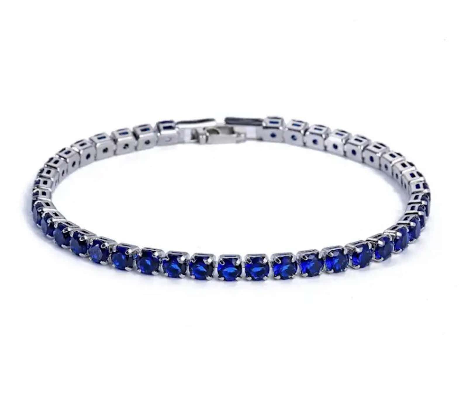 Jewelry Silver Blue color iced tennis bracelet Blue stones Size ONE SIZE - 4 Thumbnail