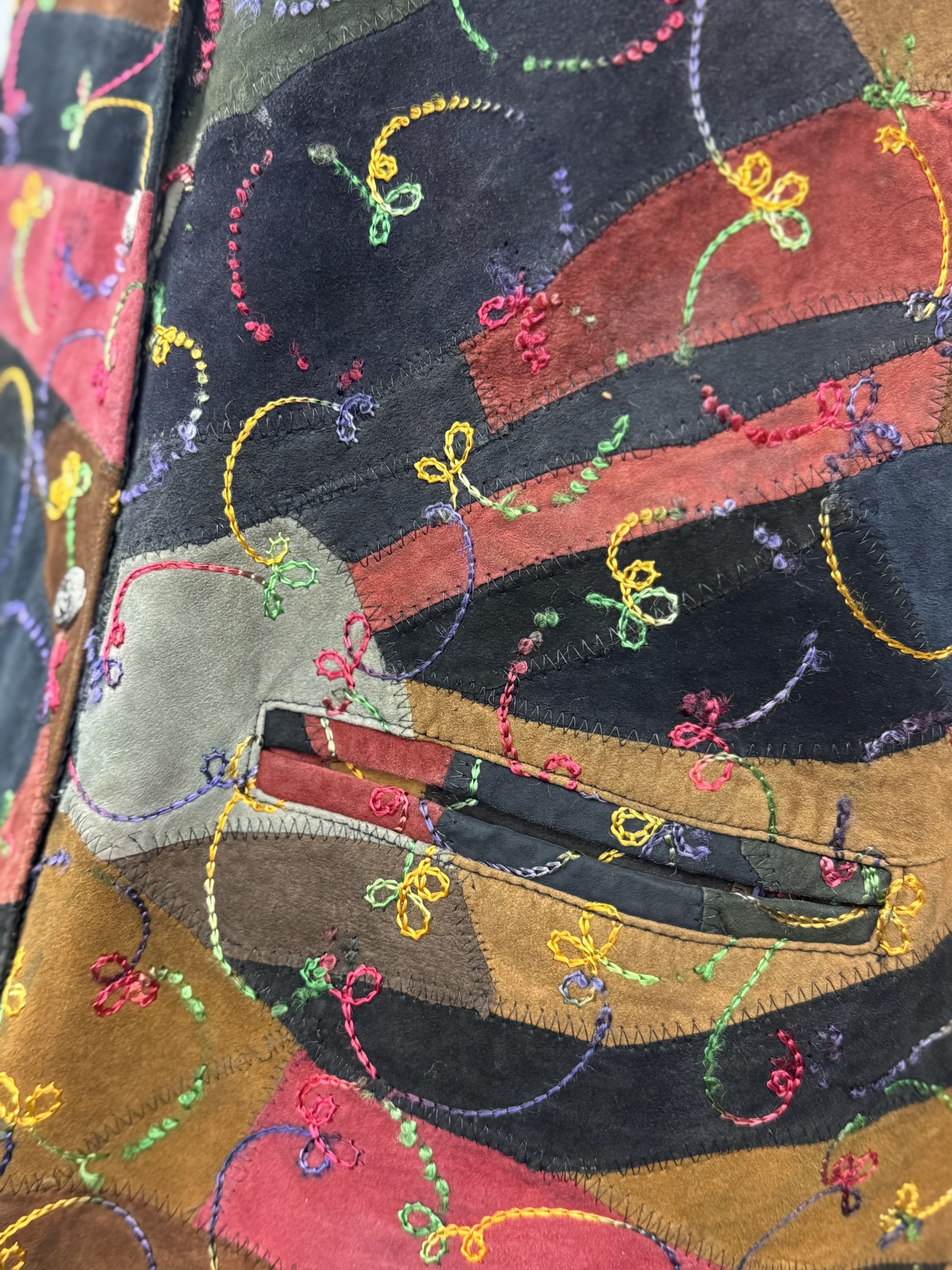 Vintage VTG 90s Two-One-Two (212) Leather Suede Patchwork Vest Size XXL / US 16-18 / IT 52-54 - 3 Thumbnail