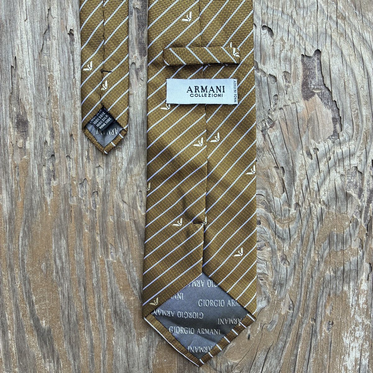 Armani Armani Collezioni Silk Tie Gold Brown Gold Striped Eagle Size ONE SIZE - 2 Thumbnail