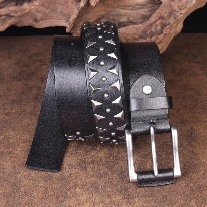 Genuine Leather × Vintage Handmade Studded Heavy Metal Style Belt Genuine Leather Size ONE SIZE - 1 Thumbnail