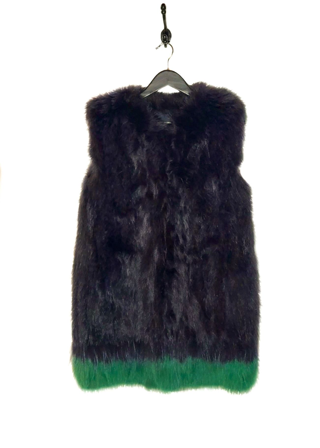 Yves Salomon Yves Salomon Navy Blue Green Trim Rabbit Fur Vest Size L / US 10 / IT 46 - 1 Thumbnail