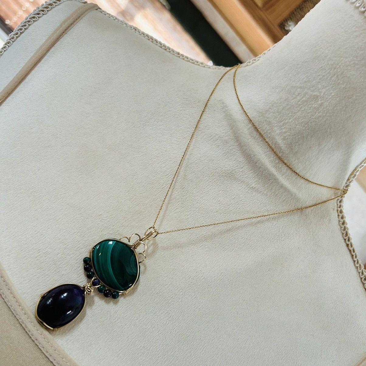 Handmade Hand crafted genuine stone amethyst malachite necklace Size ONE SIZE - 3 Thumbnail