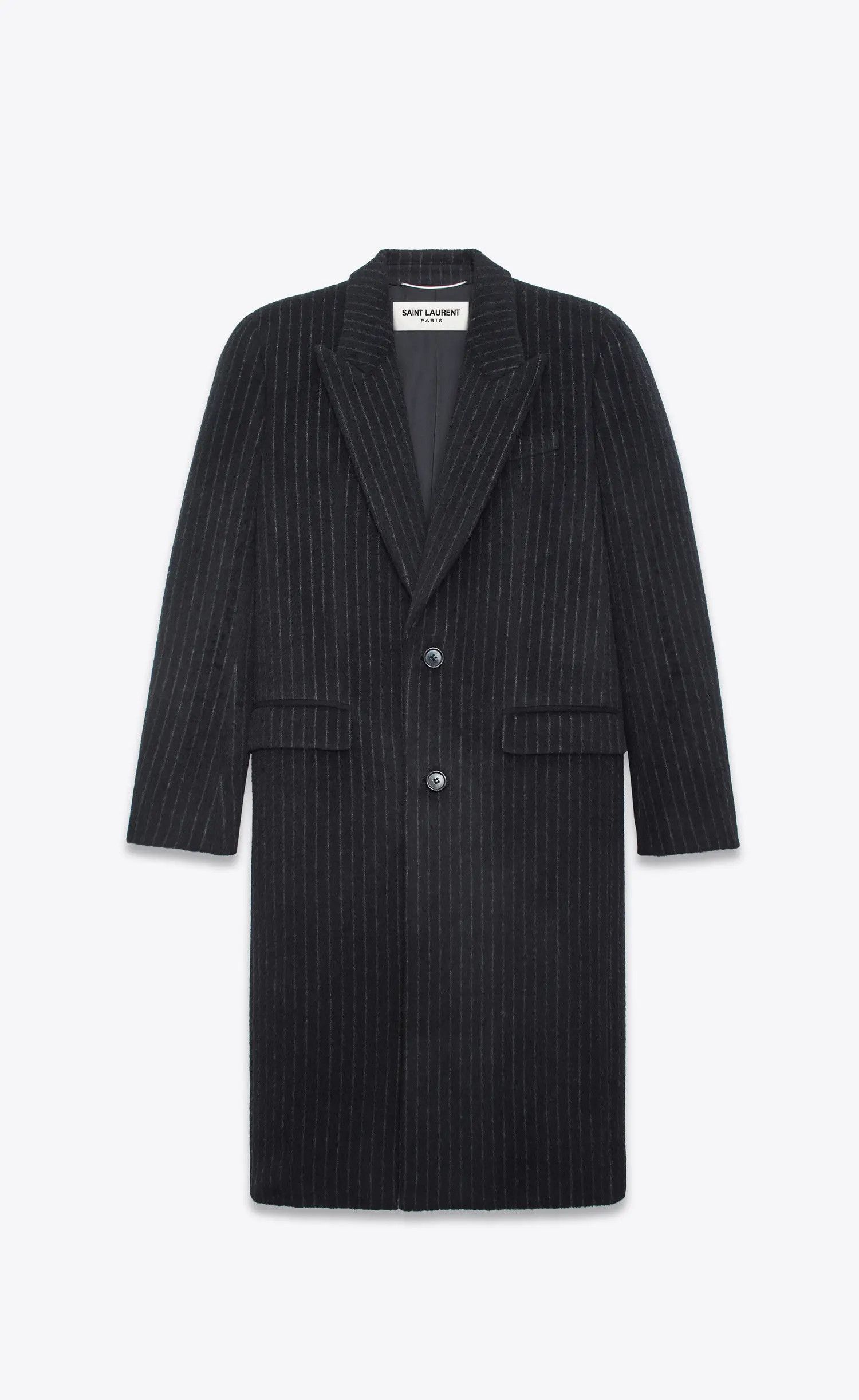 Saint Laurent Paris o1b1hav111224 Striped Coat in Wool in Black Size US L / EU 52-54 / 3 - 1 Thumbnail