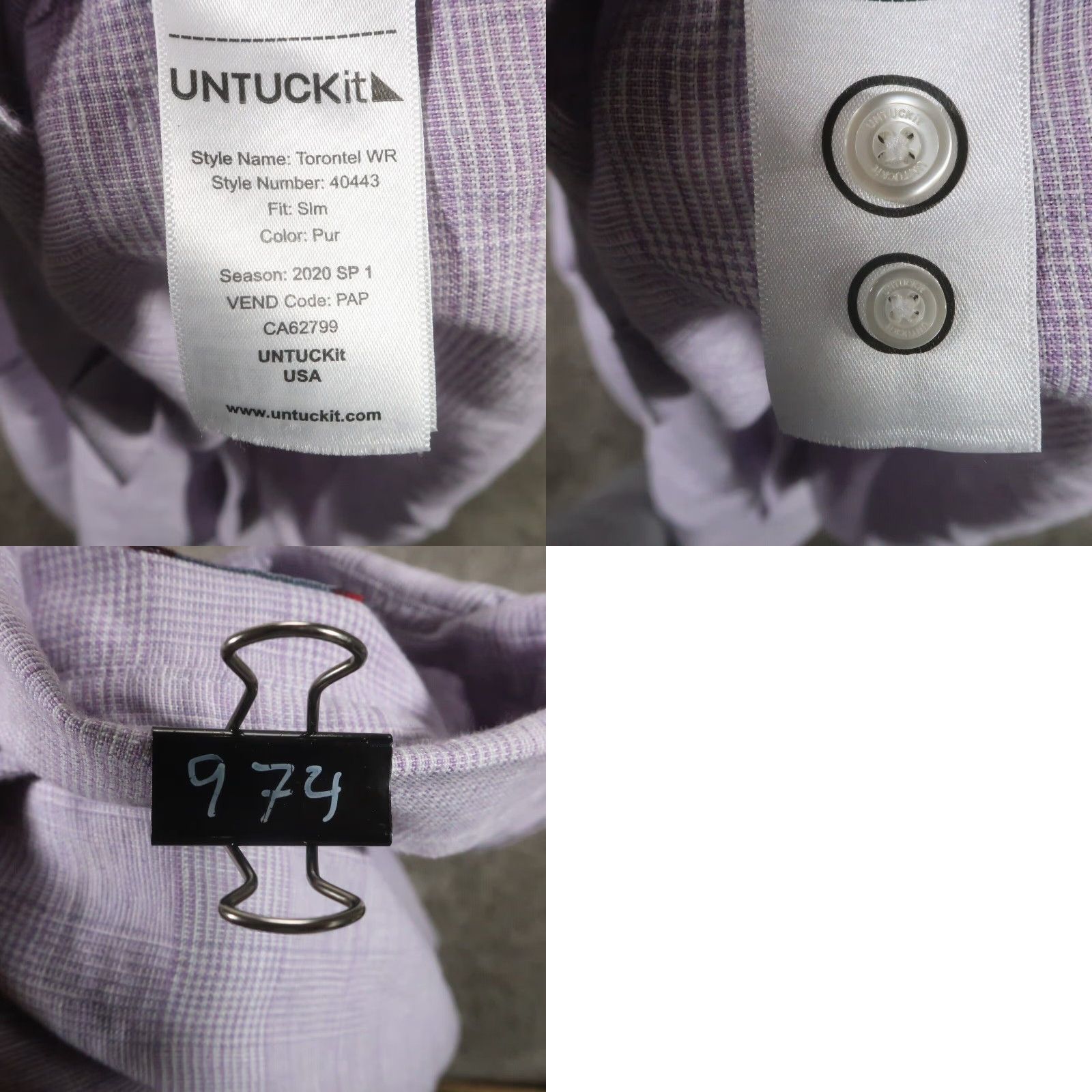 UNTUCKit UNTUCKit Shirt Mens XL Slim Wrinkle Resistant Purple Long Sleeve Linen Button-Up Geometric Preppy Size US XL / EU 56 / 4 - 8 Thumbnail