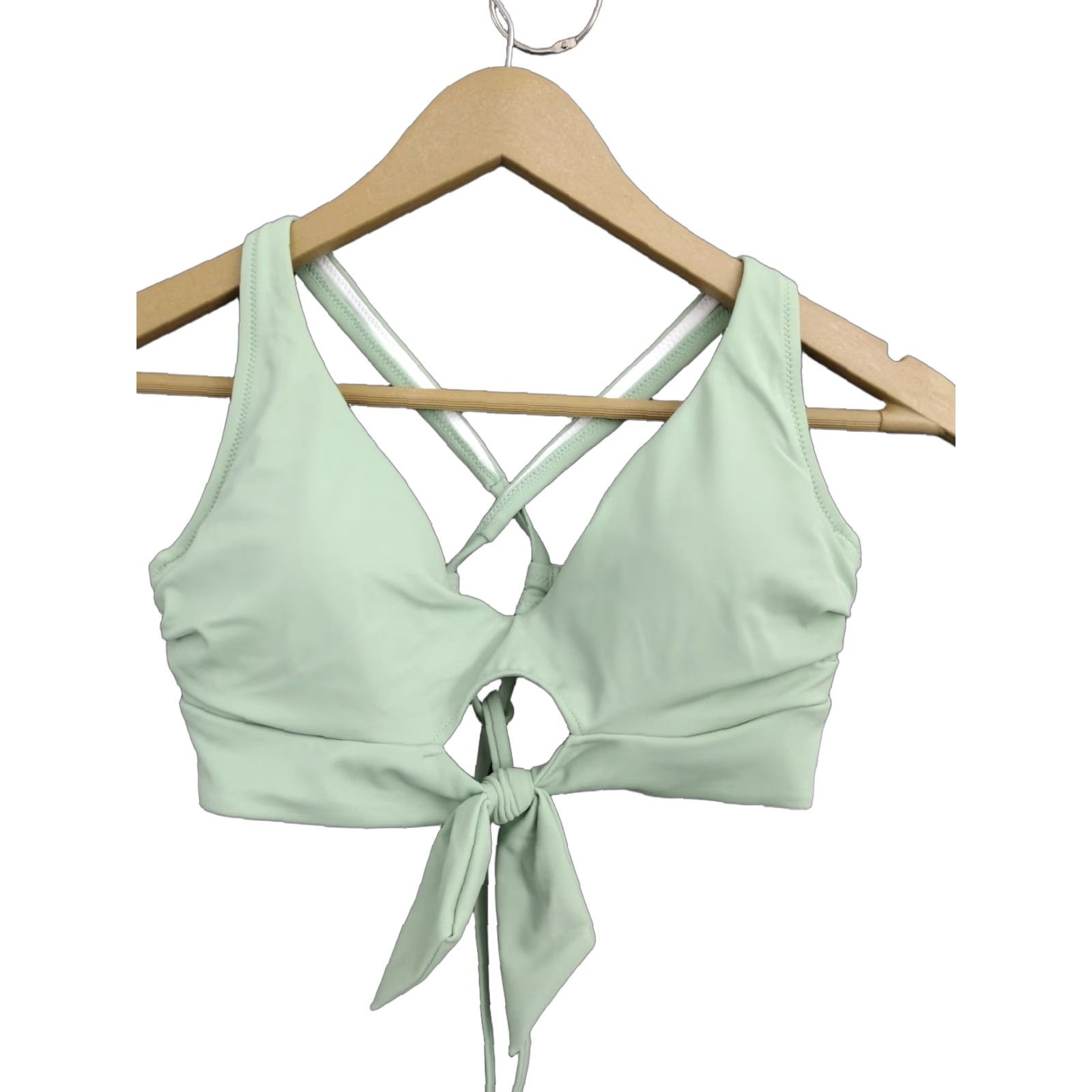 Vintage Shade & Shore Bikini Top Women Front Tie Keyhole Spaghetti Padded 34B Green Nylon Polyester Spandex Top Lined Beach 90s? Size XXS / US 00 / IT 34 - 1 Thumbnail