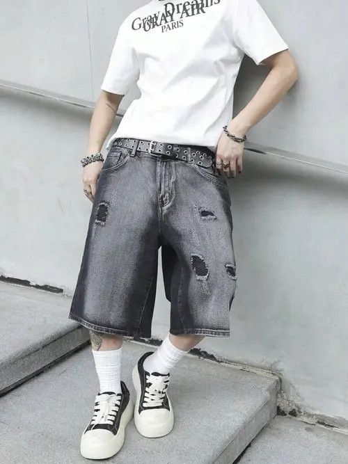 Japanese Brand WASHED distressed jorts GOTHIC punk Y2K Size US 36 / EU 52 - 2 Thumbnail