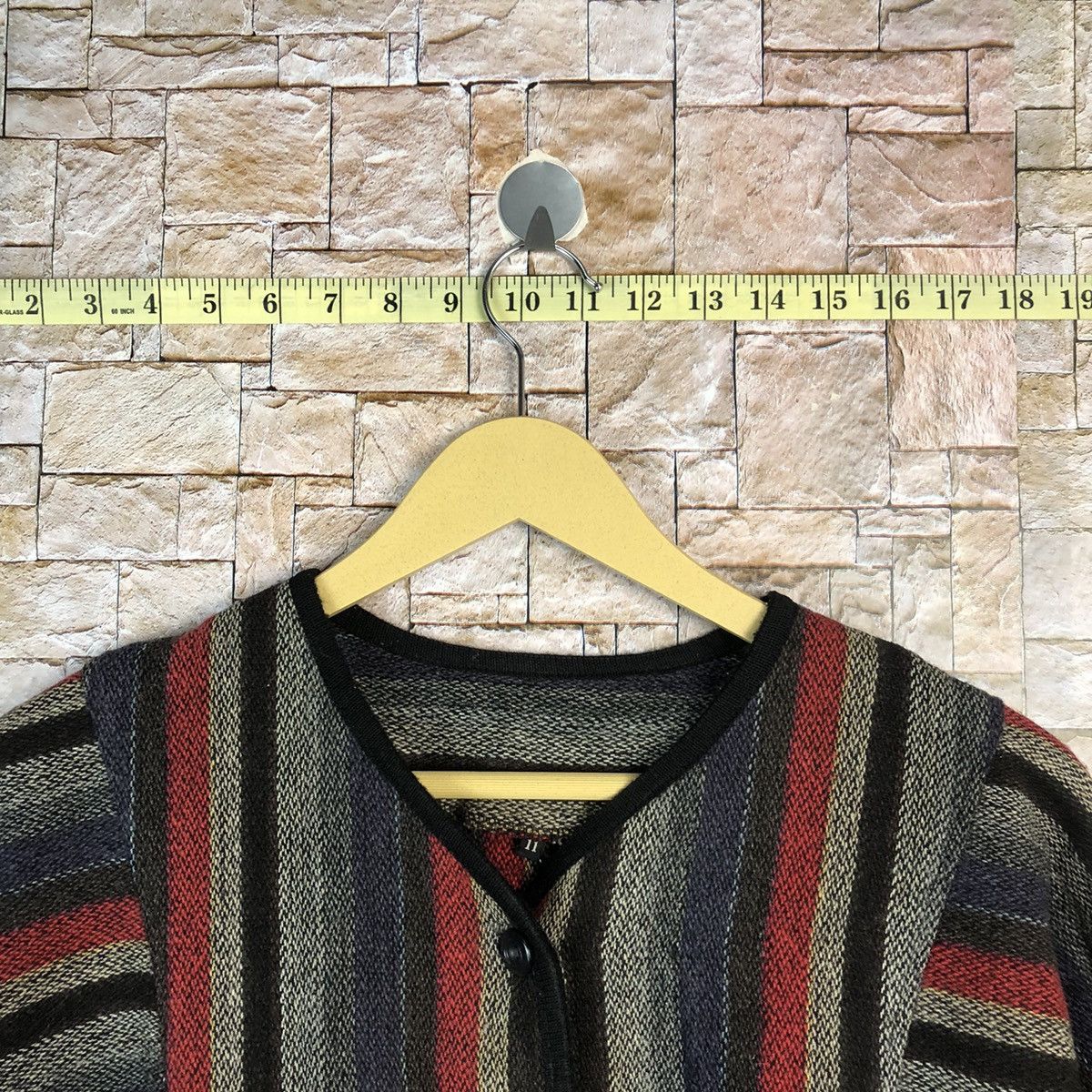 Homespun Knitwear Japan cardigan Red black stripe Knitwear #A499 Size L / US 10 / IT 46 - 4 Thumbnail