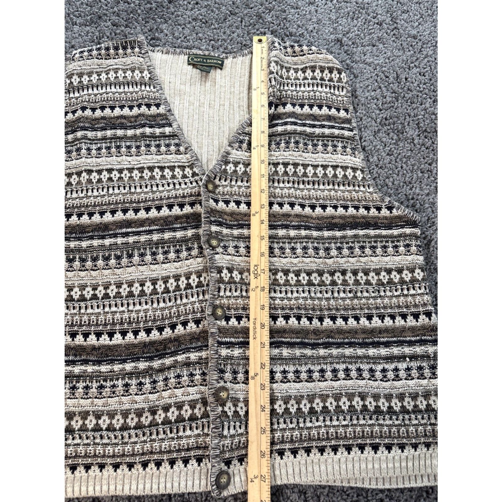 Barrow VINTAGE Croft And Barrow Cardigan Sweater Mens XL Brown Fair Isle 90s Vest Cardigan Mens XL Brown 90s Size US XL / EU 56 / 4 - 2 Thumbnail