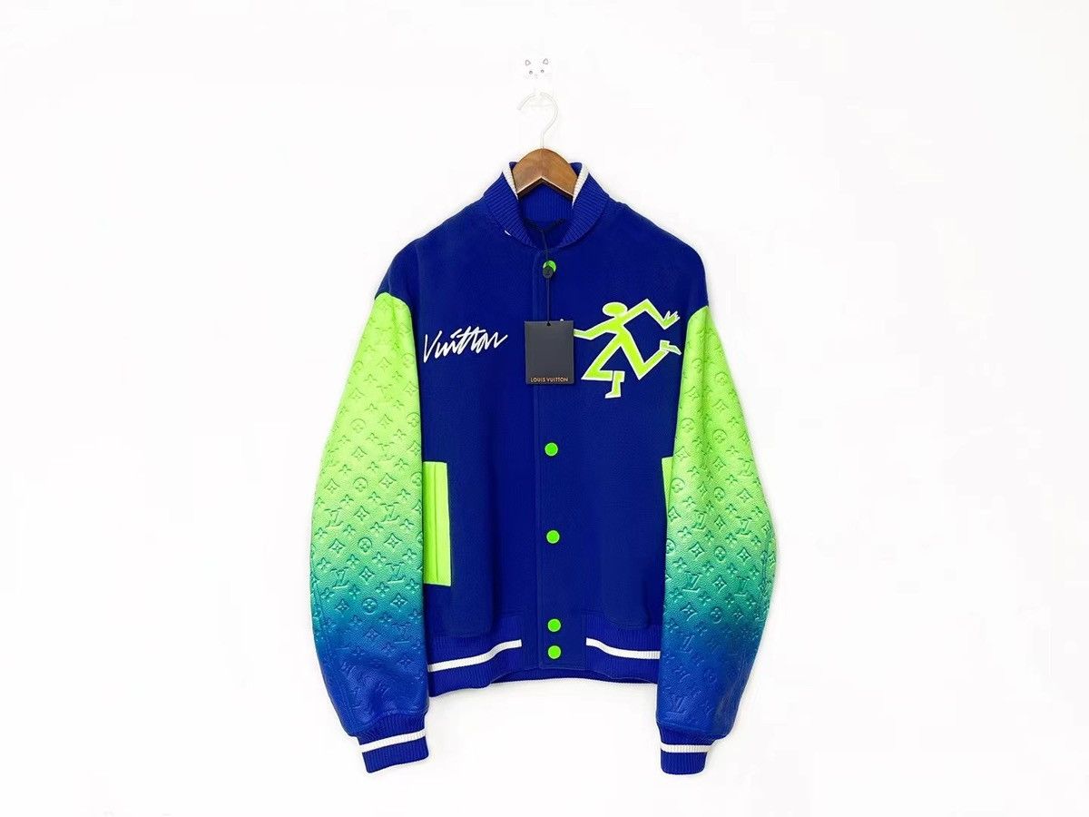 image of Louis Vuitton Mix Gradient Leather Bomber Varsity Jacket in Black, Men's (Size XL)