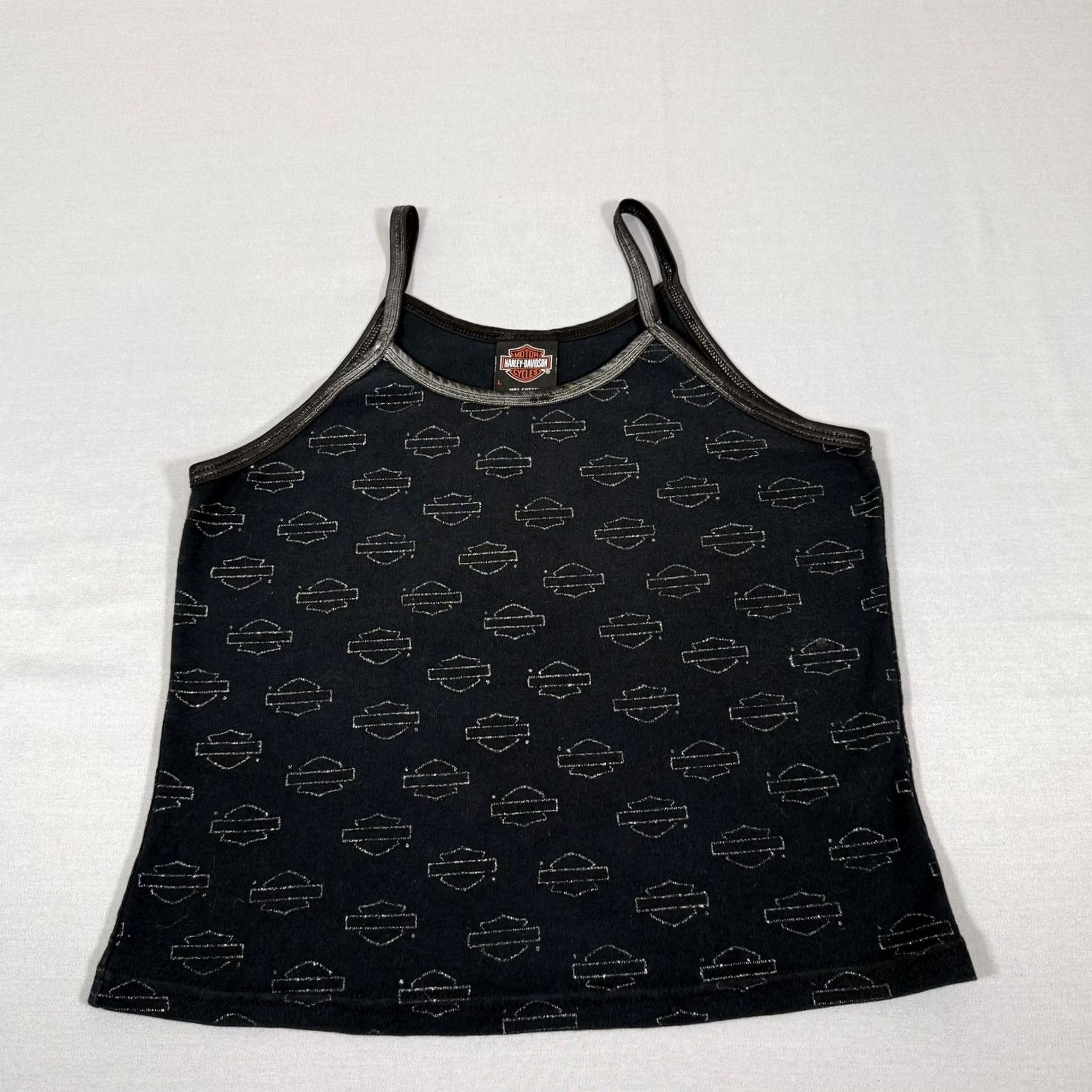 Harley Davidson Harley-Davidson Tank Womens Large Black All Over Print Vintage 90s Y2K Shirt Size L / US 10 / IT 46 - 2 Thumbnail