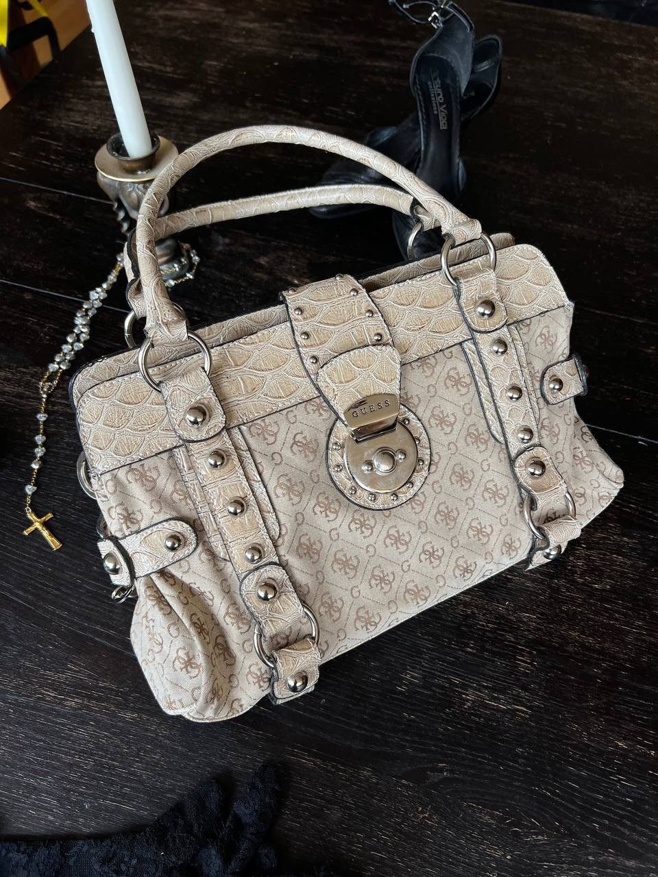 image of Vintage Beige Guess Shoulder Bag, Women's