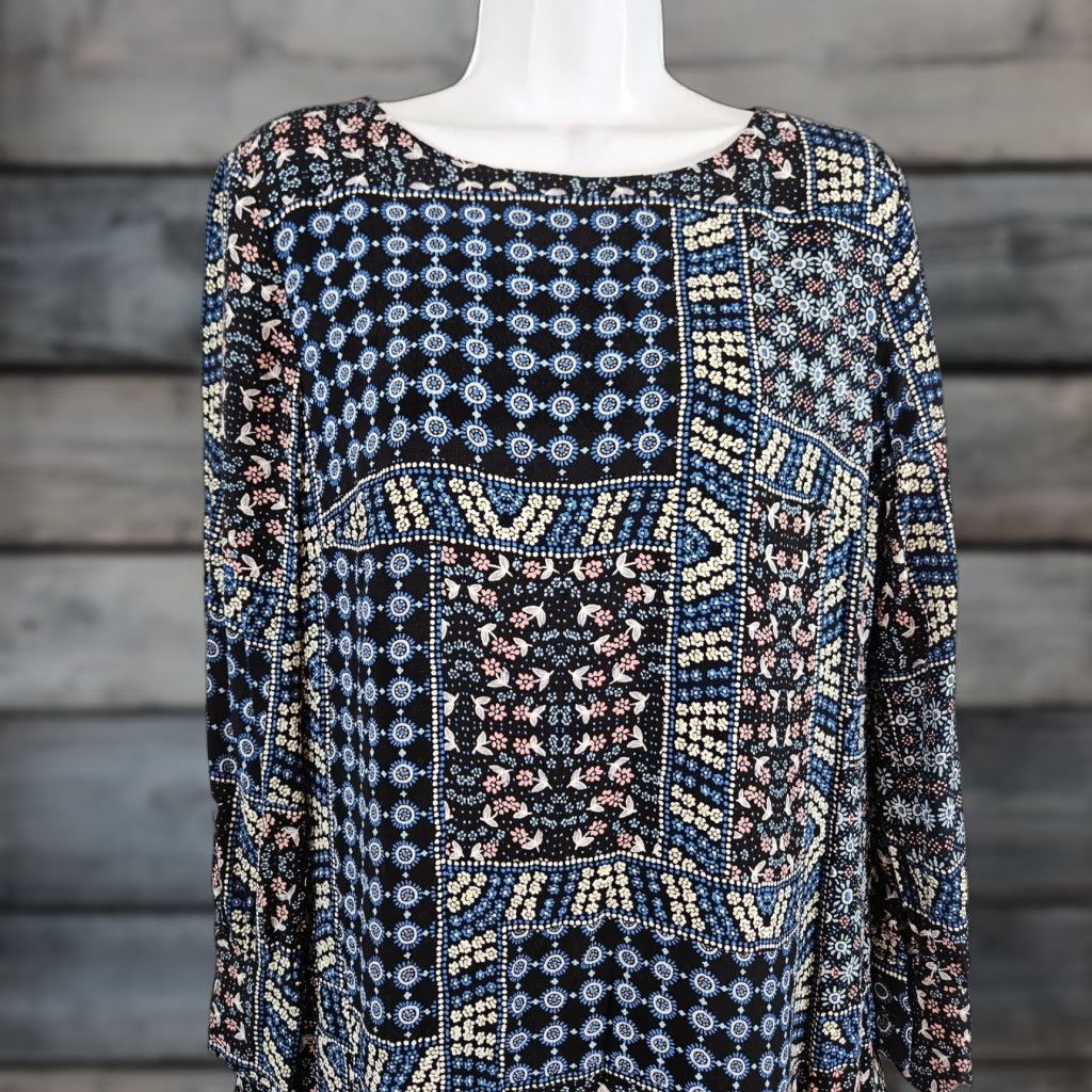 Loft Ann Taylor LOFT Dress Womens Sz 8P Blue Pink Floral Long Sleeve Rayon Size M / US 6-8 / IT 42-44 - 1 Thumbnail