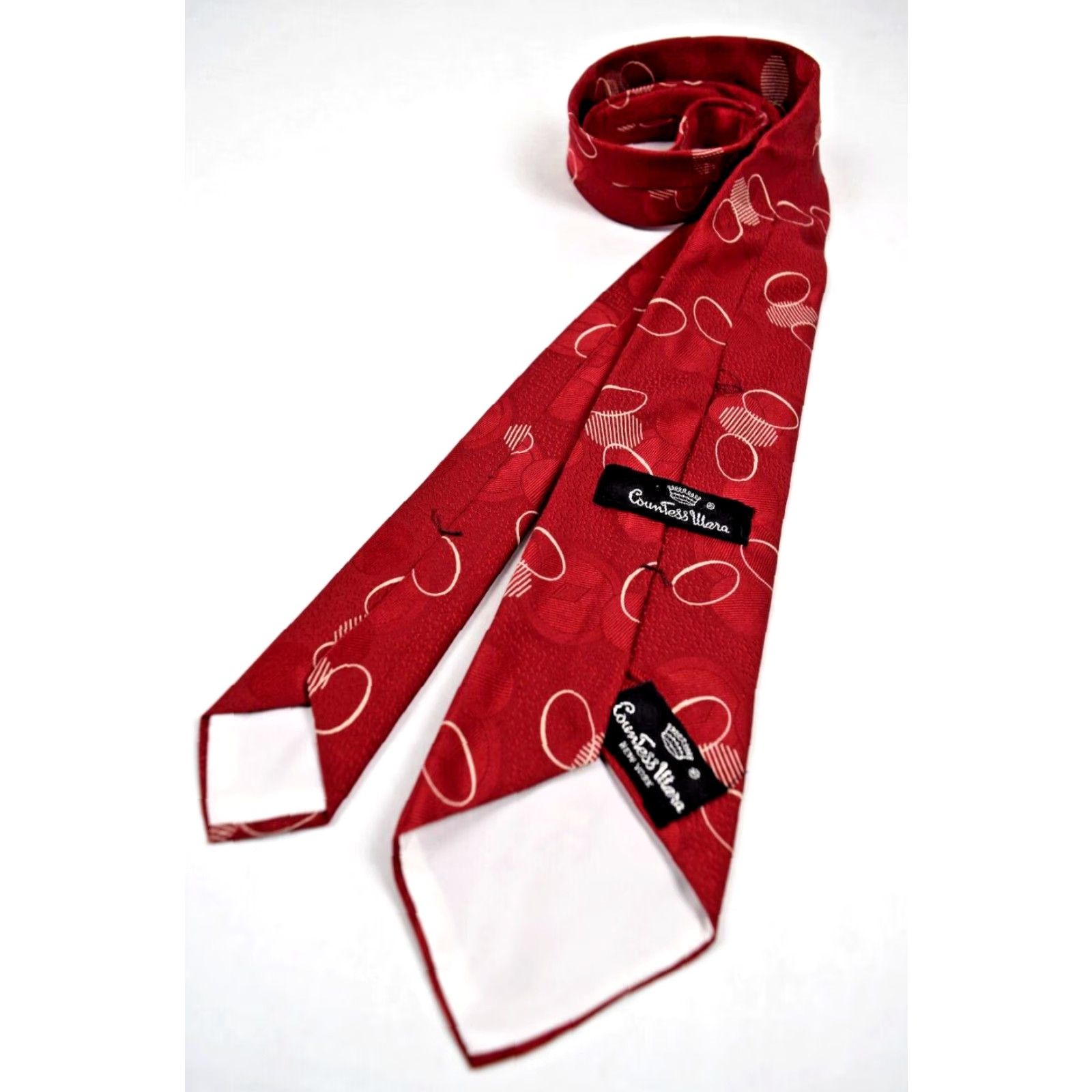 VINTAGE Countess Mara Neck Tie Silk Raspberry White 54.5 x 3.5 Adult Unisex Mod GoGo 50s 60s