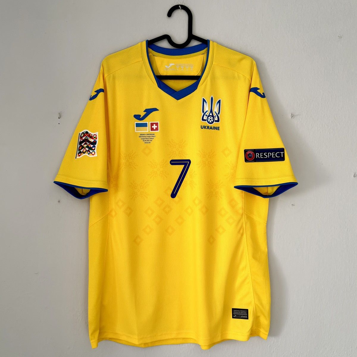 Joma 2019 2020 GAME ISSUE Ukraine Yarmolenko Joma Soccer Jersey Size US L / EU 52-54 / 3 - 2 Thumbnail