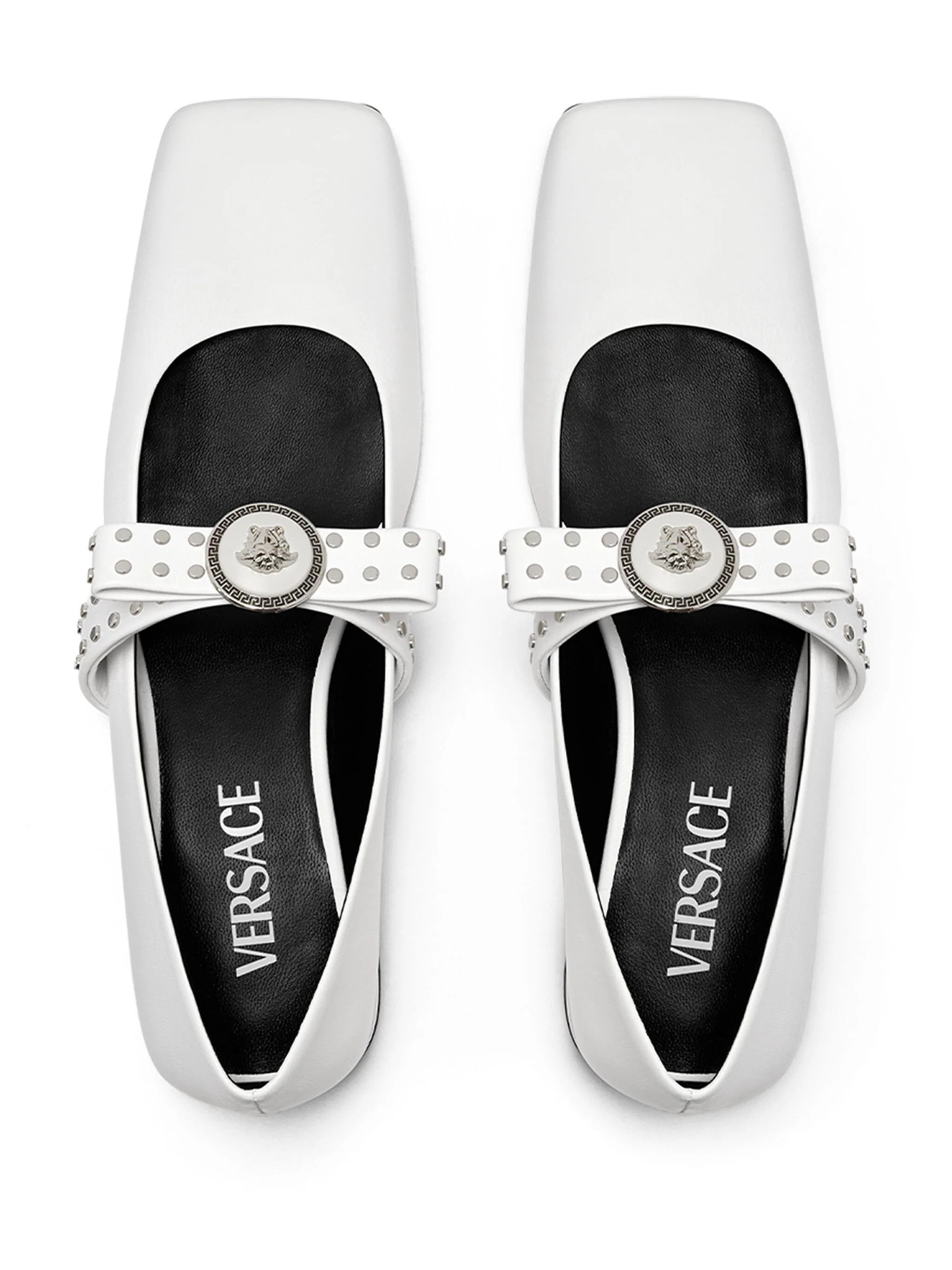 Versace o1s22i1n1024 Gianni Ribbon Studded Ballerina Flats Size US 7 / IT 37 - 3 Thumbnail