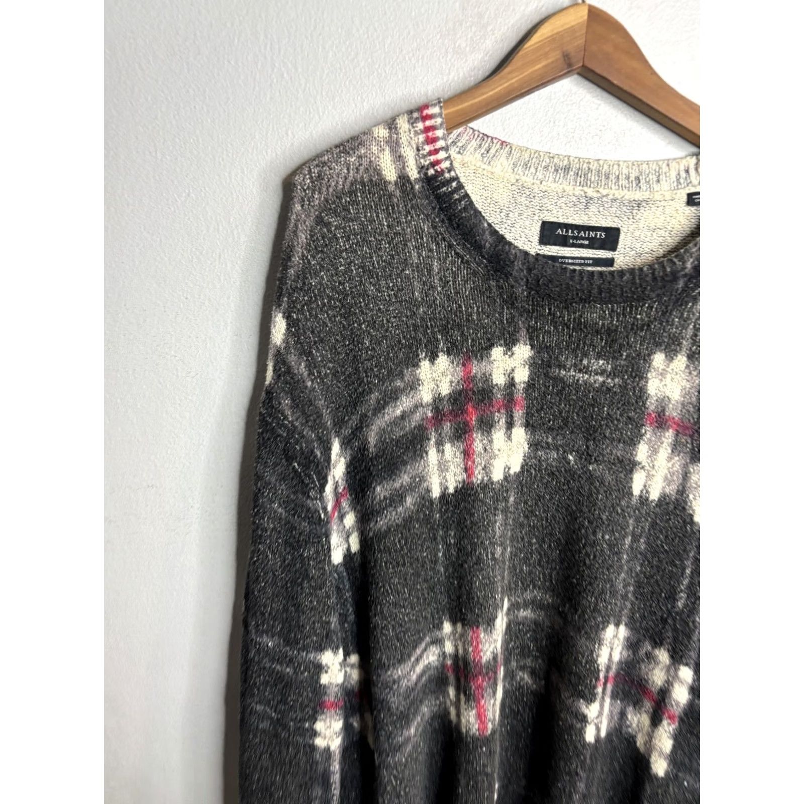 Allsaints AllSaints Sweater Womens XL Gray Plaid Oversized Crewneck Knit Pullover Size XL / US 12-14 / IT 48-50 - 2 Thumbnail
