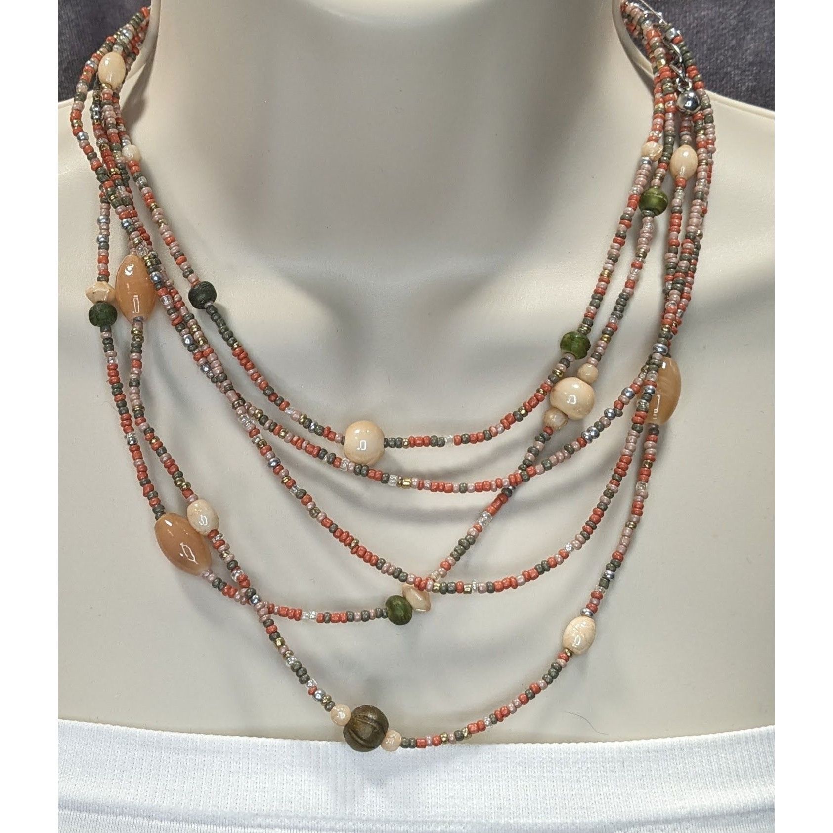 Chicos Chicos Vintage Earth Tone Multistrand Beaded Necklace Size ONE SIZE - 1 Thumbnail