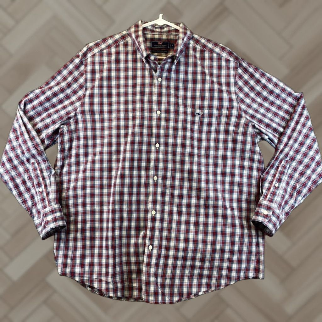 Vineyard Vines VINEYARD VINES Classic Fit Plaid Button-Up Shirt XL Burgundy Gingham Mens Size US XL / EU 56 / 4 - 1 Thumbnail