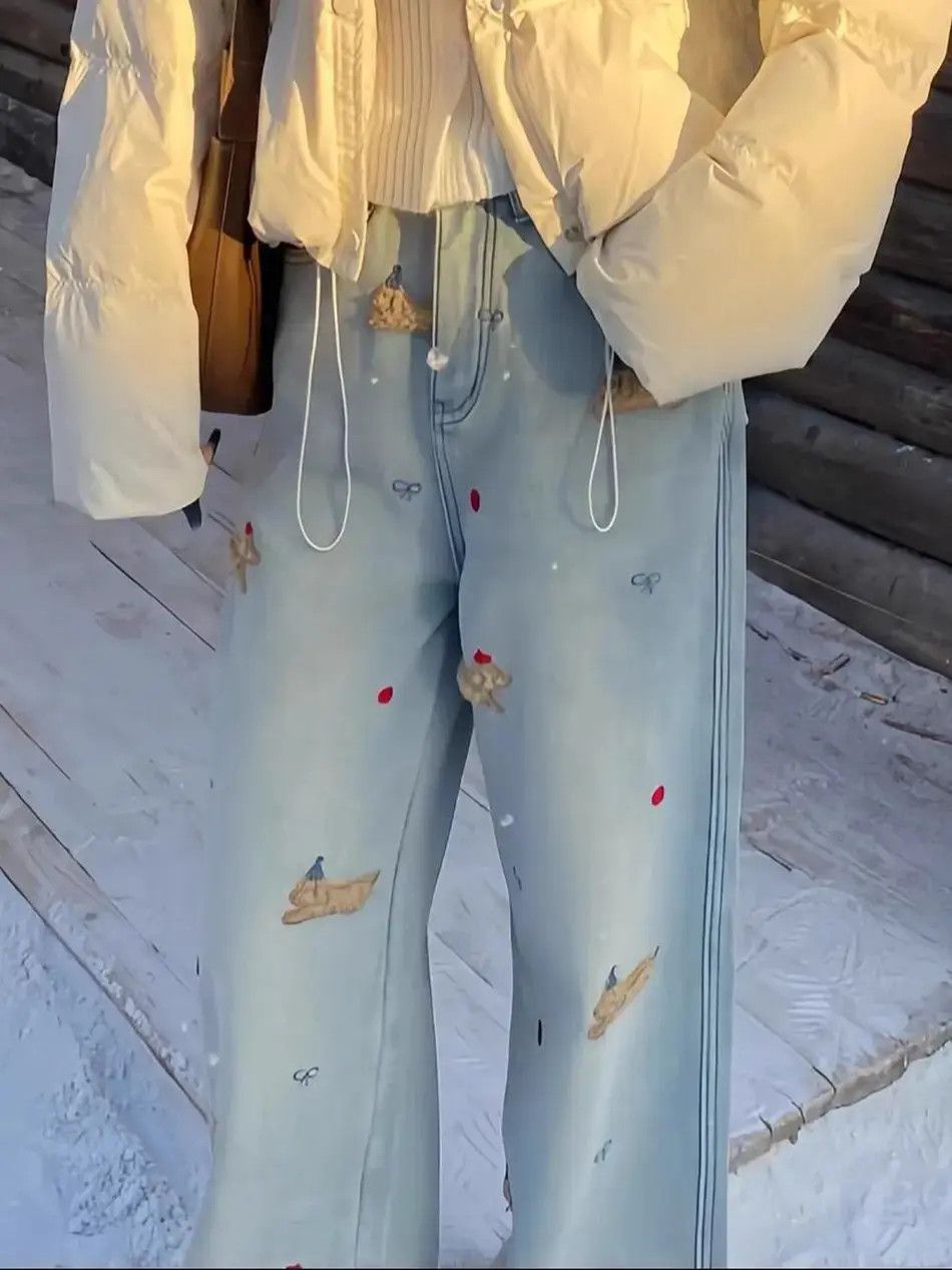 Japanese Brand Loose embroidered wide leg jeans Size US 32 / EU 48 - 3 Thumbnail
