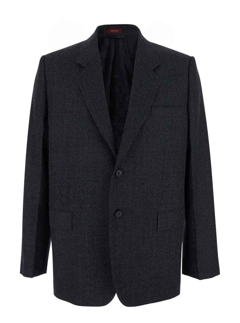 Grey Single-Breasted Jacket with Notched Revers in Wool Man