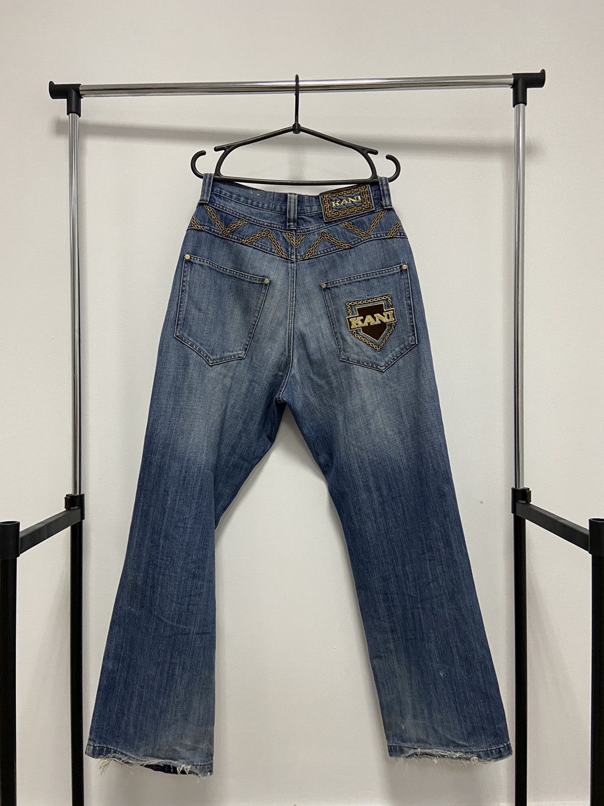 image of Vintage Denim Pants Big Logo Y2K Avant Garde in Blue, Men's (Size 30)