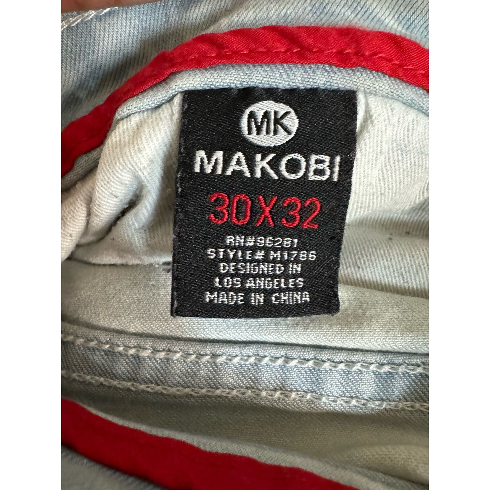Unknown London Makobi Prado Biker Jeans With Rip & Repair Light Wash Mens Size US 30 / EU 46 - 7 Thumbnail