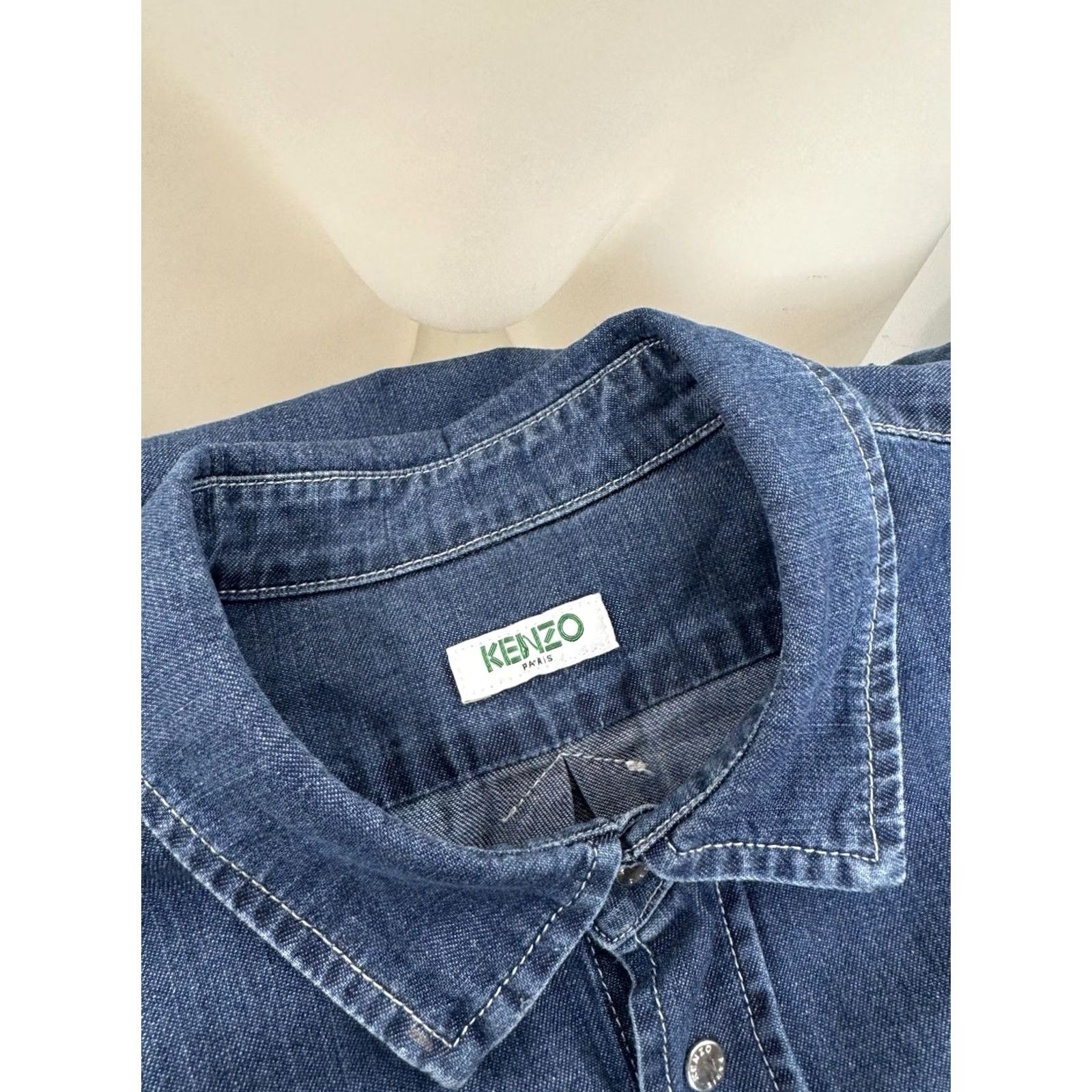 Kenzo KENZO Paris - DENIM Embroidered Patches Metal Snap Shirt - XL Blue Men’s Button-Up Long Sleeve Size US XL / EU 56 / 4 - 4 Thumbnail
